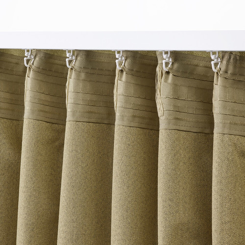 LÖNNSTÄVMAL Block-out curtains, 1 pair, light olive-green, 145x300 cm