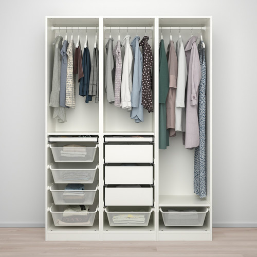 PAX / FARDAL Wardrobe combination, white, high-gloss light grey, 150x60x201 cm