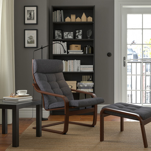 POÄNG Armchair, brown/Gunnared dark grey