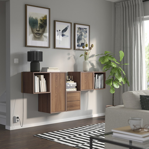 EKET Wall-mounted cabinet combination, with 2 drawers/walnut effect, 175x35x70 cm