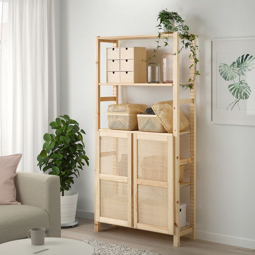 IVAR Shelving unit with doors, pine, 89x30x179 cm