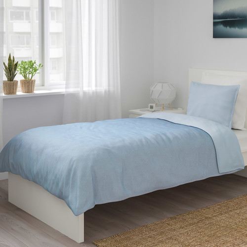 BLÅVINDA Quilt cover and pillowcase, light blue, 150x200/50x60 cm