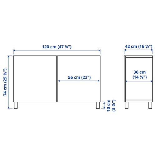 BESTÅ Storage combination with doors, white/Lappviken/Stubbarp light grey-beige, 120x42x74 cm