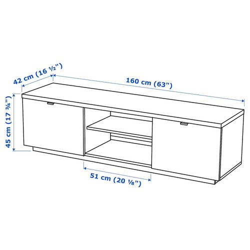 BYÅS TV bench, high-gloss white, 160x42x45 cm