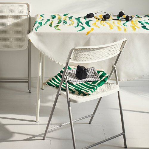 NÄBBFISK Tablecloth, patterned yellow/green/white round, 150 cm