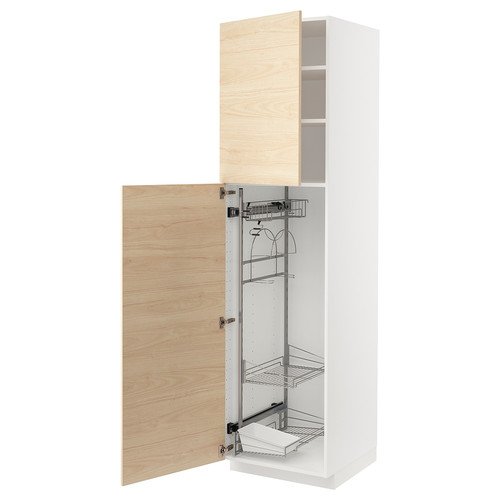 METOD High cabinet with cleaning interior, white/Askersund light ash effect, 60x60x220 cm