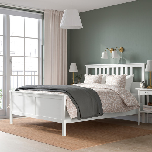 HEMNES Bed frame with mattress, white stain/Åkrehamn firm, 140x200 cm