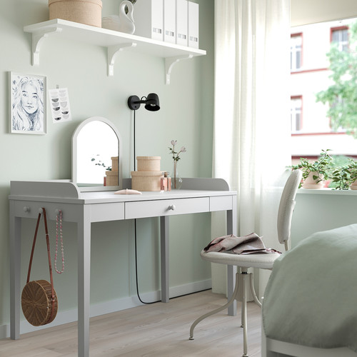 SMYGA Desk with mirror, light grey, 122x60 cm