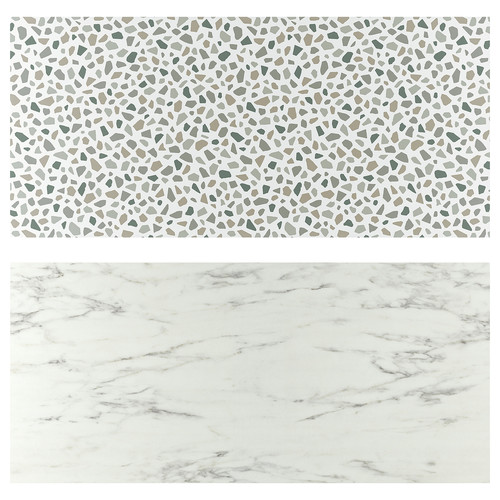 LYSEKIL Wall panel, double sided white marble effect/terrazzo effect, 119.6x55 cm