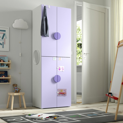 SMÅSTAD / PLATSA Wardrobe, white lilac/with 2 clothes rails, 60x42x181 cm