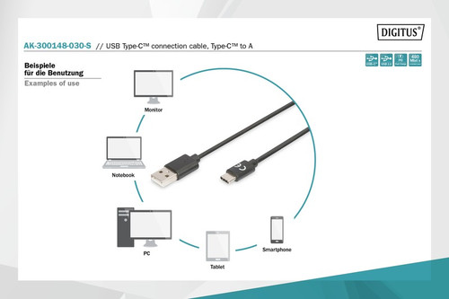 DIGITUS USB Type-C™ Connection Cable, Type-C™ to A