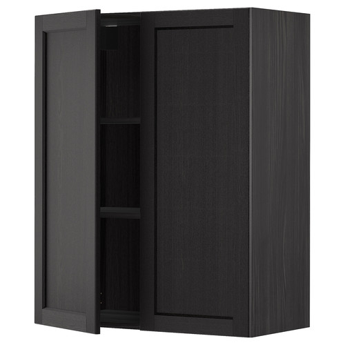 METOD Wall cabinet with shelves/2 doors, black/Lerhyttan black stained, 80x100 cm