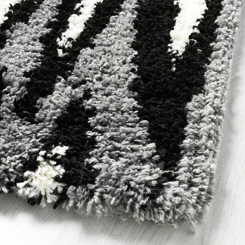 BULLERREMSA Rug, high pile, black grey/white, 133x195 cm
