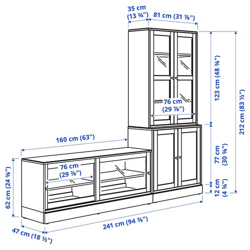 HAVSTA TV storage combination/glass doors, grey-beige, 241x47x212 cm