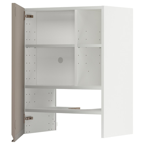 METOD Wall cb f extr hood w shlf/door, white/Upplöv matt dark beige, 60x80 cm