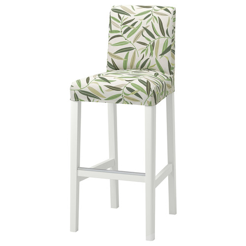 BERGMUND Bar stool with backrest, white, Fågelfors multicolour, 75 cm