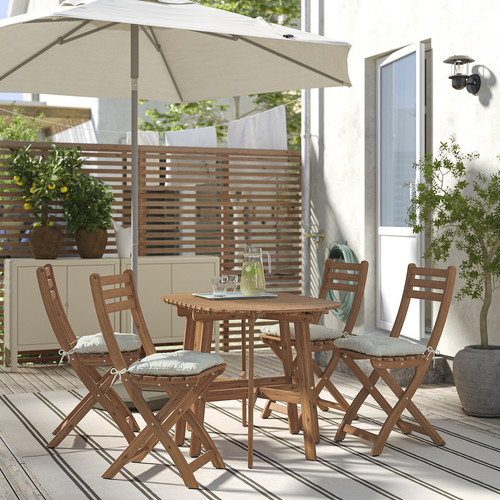 ASKHOLMEN Gateleg table+4 chairs, outdoor, foldable dark brown/Kuddarna beige