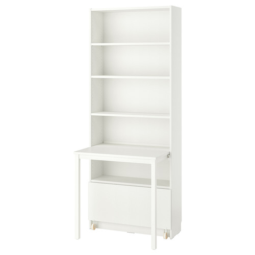 BILLY Bookcase with desk and drawer, white, 80x202 cm