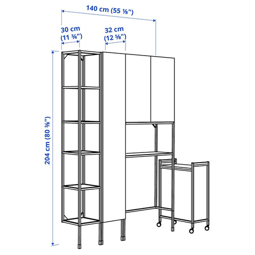 ENHET Storage combination for laundry, anthracite/grey frame, 80x32x204 cm