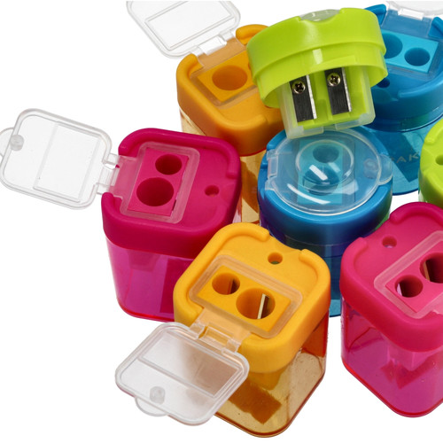 Starpak Double Plastic Pencil Sharpener Disc 24pcs, 4 Colours/2 Shapes