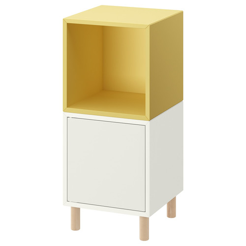 EKET Cabinet combination with legs, white pale yellow/wood, 35x35x80 cm