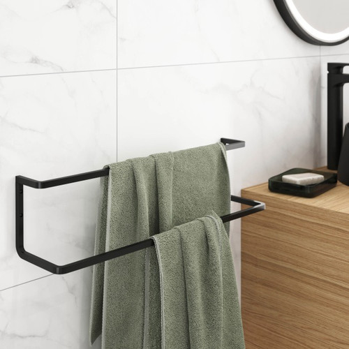 GoodHome Wall-mounted Double Towel Rail Elland 60 cm, black