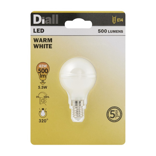 Diall LED Bulb G45 E14 5.5W 500lm DIM, frosted, warm white