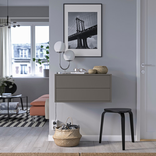 EKET Wall-mounted storage combination, with 2 drawers/dark grey, 70x35x35 cm