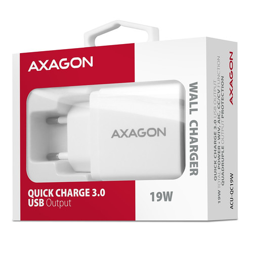AXAGON Wall Charger EU Plug ACU-QC19W, 19W, QC, white