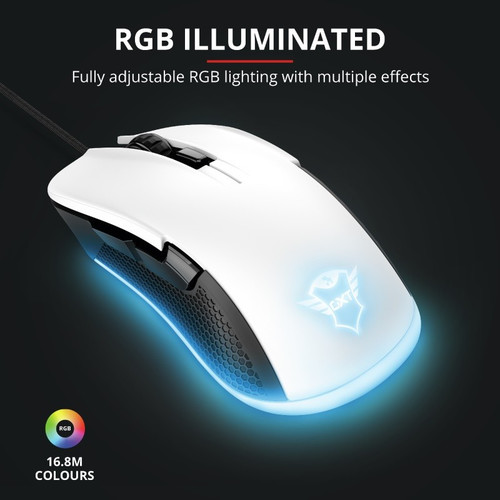 Trust Optical Wired Gaming Mouse GXT 922W YBAR RGB, white/black