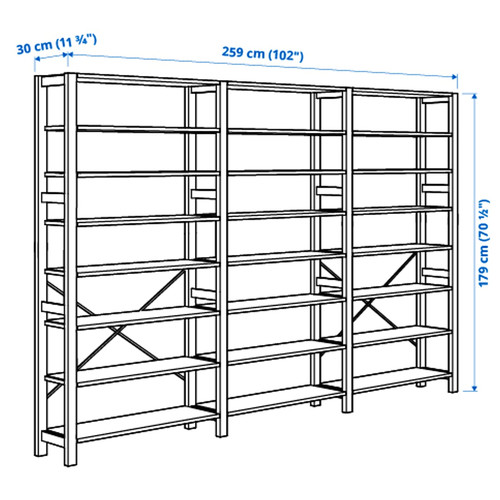 IVAR 3 sections/shelves, pine, 259x30x179 cm