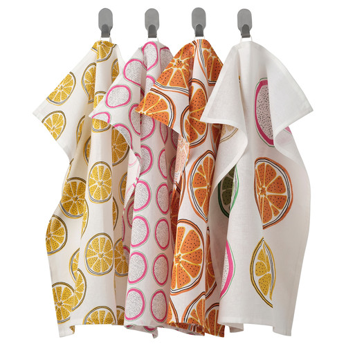 TORVFLY Tea towel, patterned, orange, 45x60 cm