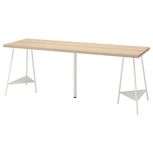 LAGKAPTEN / TILLSLAG Desk, white stained oak, white, 200x60 cm