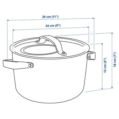 SENSUELL Pot with lid, stainless steel, grey, 5.5 l