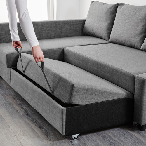 FRIHETEN Corner sofa-bed with storage, Skiftebo dark grey