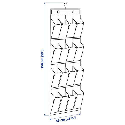 SKUBB Hanging shoe organiser w 16 pockets, dark grey