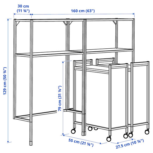 ENHET Wall storage combination, white, 160x30x129 cm