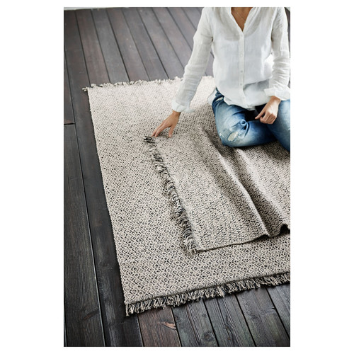 RÖRKÄR Rug, flatwoven, black/natural, 80x150 cm