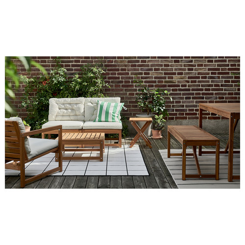 NÄMMARÖ 4-seat conversation set, outdoor, light brown stained/Kuddarna light grey-beige