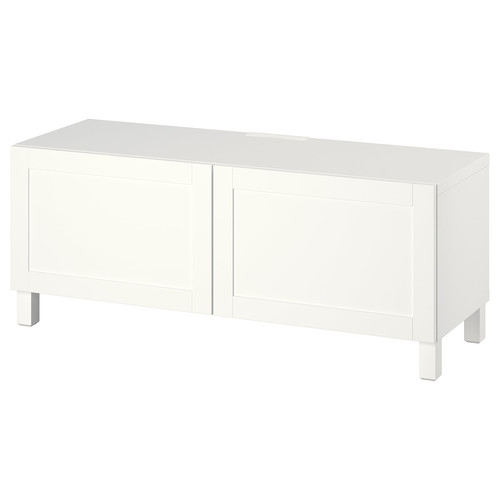 BESTÅ TV bench with doors, white Hanviken/Stubbarp/white, 120x42x48 cm