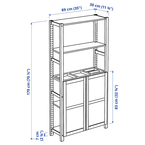 IVAR Shelving unit with doors, pine/felt, 89x30x179 cm