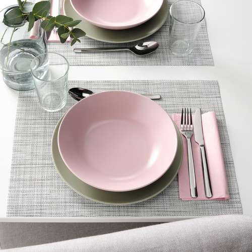 FÄRGKLAR Deep plate, matt light pink, 23 cm, 4 pack