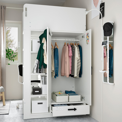 SMÅSTAD Loft bed, white grey/with desk with 4 drawers, 90x200 cm