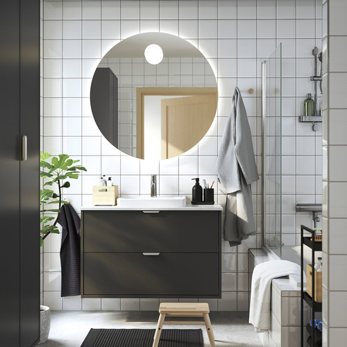 HAVBÄCK / ORRSJÖN Wash-stnd w drawers/wash-basin/tap, dark grey/white marble effect, 102x49x71 cm