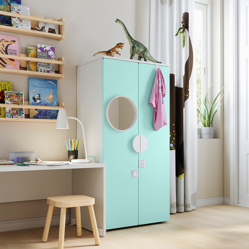 SMÅSTAD / PLATSA Wardrobe, white/pale turquoise, 60x42x123 cm