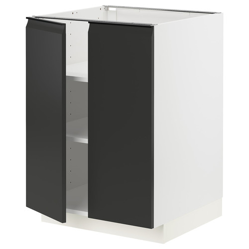 METOD Base cabinet with shelves/2 doors, white/Upplöv matt anthracite, 60x60 cm