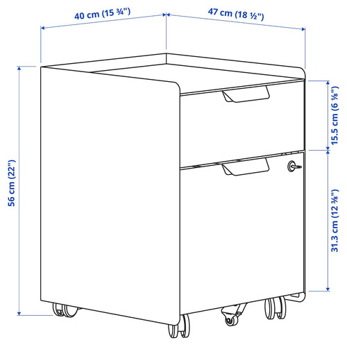 TROTTEN Drawer unit w 2 drawers on casters, whit