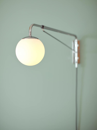 SIMRISHAMN Wall lamp with swing arm, chrome-plated/opal white glass