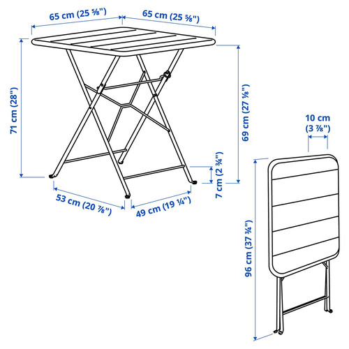 SUNDSÖ Table and 2 folding chairs, outdoor anthracite/anthracite Kuddarna light grey-beige, 65x65 cm