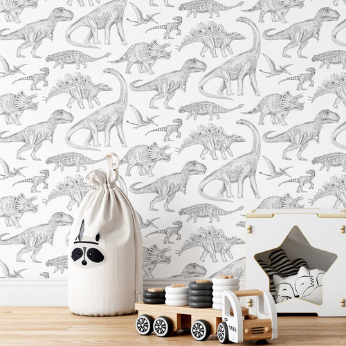 Wallpaper - Dino White, 1 roll